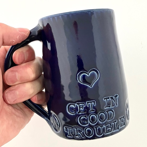 GET IN GOOD TROUBLE Coffee Mug Handmade By potter John Burke, NAVY NWT - Picture 9 of 10